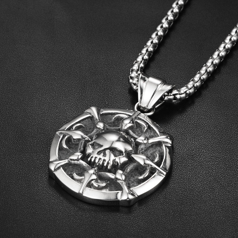 Wholesale Skull Disc Titanium Steel Necklace Charm